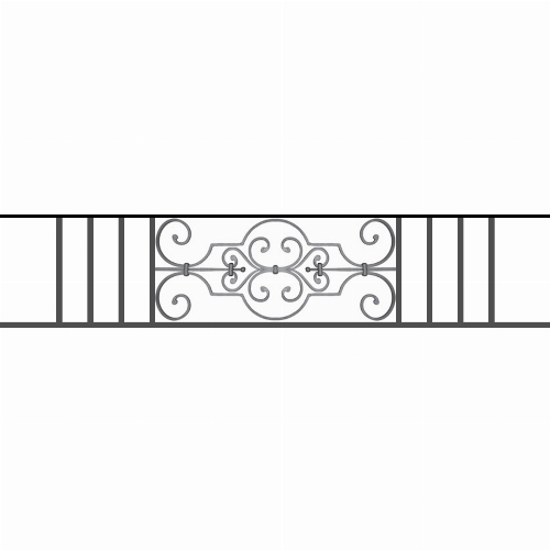 Appui de fenêtre type AF004 à sceller dans votre tableau de fenêtre. Longueur finie de 1530mm et Hauteur finie de 314mm. Convient pour les tableaux de fenêtre de 1430mm. 50mm de scellement sont prévue de chaque côté. Main courante laminée de 1430mm de long en fer forgé sur le dessus. Motif au centre de 670mm de long par 290mm de haut. Le reste de la structure est en tube acier carré de 16mm de section.