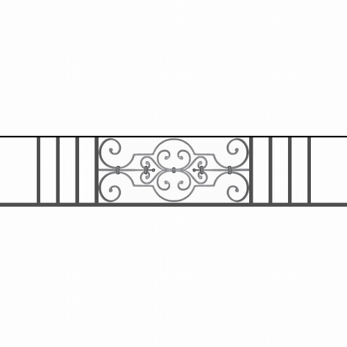 Appui de fenêtre type AF004 à sceller dans votre tableau de fenêtre. Longueur finie de 1540mm et Hauteur finie de 314mm. Convient pour les tableaux de fenêtre de 1440mm. 50mm de scellement sont prévue de chaque côté. Main courante laminée de 1440mm de long en fer forgé sur le dessus. Motif au centre de 670mm de long par 290mm de haut. Le reste de la structure est en tube acier carré de 16mm de section.