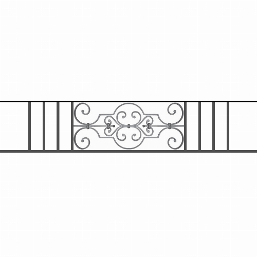 Appui de fenêtre type AF004 à sceller dans votre tableau de fenêtre. Longueur finie de 1560mm et Hauteur finie de 314mm. Convient pour les tableaux de fenêtre de 1460mm. 50mm de scellement sont prévue de chaque côté. Main courante laminée de 1460mm de long en fer forgé sur le dessus. Motif au centre de 670mm de long par 290mm de haut. Le reste de la structure est en tube acier carré de 16mm de section.