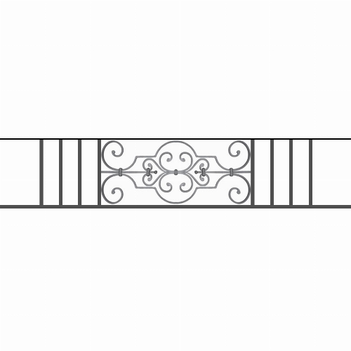 Appui de fenêtre type AF004 à sceller dans votre tableau de fenêtre. Longueur finie de 1570mm et Hauteur finie de 314mm. Convient pour les tableaux de fenêtre de 1470mm. 50mm de scellement sont prévue de chaque côté. Main courante laminée de 1470mm de long en fer forgé sur le dessus. Motif au centre de 670mm de long par 290mm de haut. Le reste de la structure est en tube acier carré de 16mm de section.