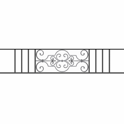 Appui de fenêtre type AF004 à sceller dans votre tableau de fenêtre. Longueur finie de 1580mm et Hauteur finie de 314mm. Convient pour les tableaux de fenêtre de 1480mm. 50mm de scellement sont prévue de chaque côté. Main courante laminée de 1480mm de long en fer forgé sur le dessus. Motif au centre de 670mm de long par 290mm de haut. Le reste de la structure est en tube acier carré de 16mm de section.