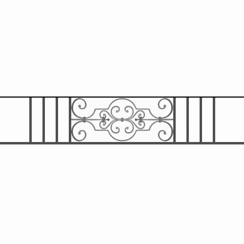 Appui de fenêtre type AF004 à sceller dans votre tableau de fenêtre. Longueur finie de 1600mm et Hauteur finie de 314mm. Convient pour les tableaux de fenêtre de 1500mm. 50mm de scellement sont prévue de chaque côté. Main courante laminée de 1500mm de long en fer forgé sur le dessus. Motif au centre de 670mm de long par 290mm de haut. Le reste de la structure est en tube acier carré de 16mm de section.