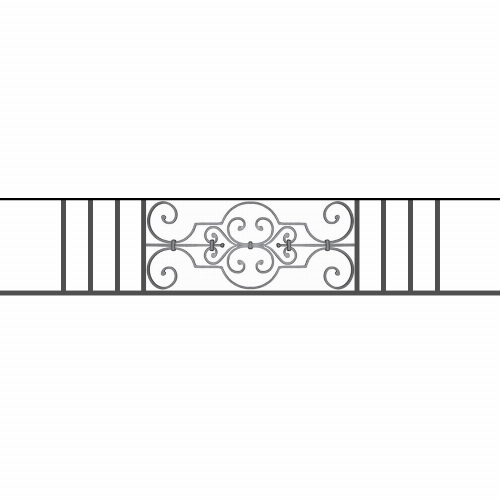 Appui de fenêtre type AF004 à sceller dans votre tableau de fenêtre. Longueur finie de 1610mm et Hauteur finie de 314mm. Convient pour les tableaux de fenêtre de 1510mm. 50mm de scellement sont prévue de chaque côté. Main courante laminée de 1510mm de long en fer forgé sur le dessus. Motif au centre de 670mm de long par 290mm de haut. Le reste de la structure est en tube acier carré de 16mm de section.