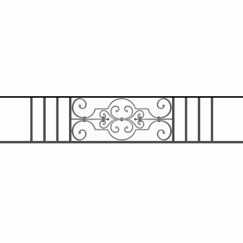 Appui de fenêtre type AF004 à sceller dans votre tableau de fenêtre. Longueur finie de 1620mm et Hauteur finie de 314mm. Convient pour les tableaux de fenêtre de 1520mm. 50mm de scellement sont prévue de chaque côté. Main courante laminée de 1520mm de long en fer forgé sur le dessus. Motif au centre de 670mm de long par 290mm de haut. Le reste de la structure est en tube acier carré de 16mm de section.