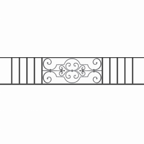 Appui de fenêtre type AF004 à sceller dans votre tableau de fenêtre. Longueur finie de 1640mm et Hauteur finie de 314mm. Convient pour les tableaux de fenêtre de 1540mm. 50mm de scellement sont prévue de chaque côté. Main courante laminée de 1540mm de long en fer forgé sur le dessus. Motif au centre de 670mm de long par 290mm de haut. Le reste de la structure est en tube acier carré de 16mm de section.