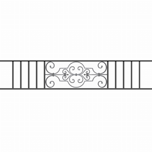 Appui de fenêtre type AF004 à sceller dans votre tableau de fenêtre. Longueur finie de 1650mm et Hauteur finie de 314mm. Convient pour les tableaux de fenêtre de 1550mm. 50mm de scellement sont prévue de chaque côté. Main courante laminée de 1550mm de long en fer forgé sur le dessus. Motif au centre de 670mm de long par 290mm de haut. Le reste de la structure est en tube acier carré de 16mm de section.