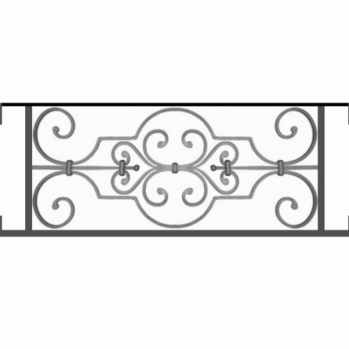 Appui de fenêtre type AF004 à visser dans votre tableau de fenêtre. Longueur finie de 820mm et Hauteur finie de 314mm. Convient pour les tableaux de fenêtre de 820mm. Main courante laminée de 820mm de long en fer forgé sur le dessus. Motif au centre de 670mm de long par 290mm de haut. Le reste de la structure est en tube acier carré de 16mm de section.