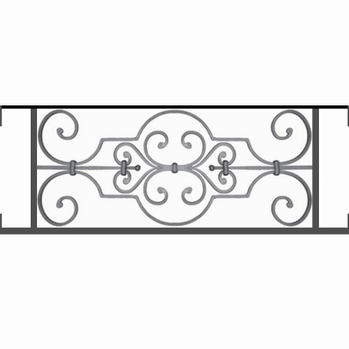 Appui de fenêtre type AF004 à visser dans votre tableau de fenêtre. Longueur finie de 850mm et Hauteur finie de 314mm. Convient pour les tableaux de fenêtre de 850mm. Main courante laminée de 850mm de long en fer forgé sur le dessus. Motif au centre de 670mm de long par 290mm de haut. Le reste de la structure est en tube acier carré de 16mm de section.