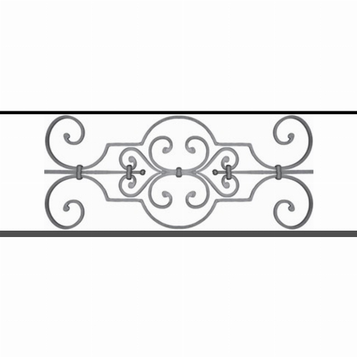 Appui de fenêtre type AF004 à sceller dans votre tableau de fenêtre. Longueur finie de 890mm et Hauteur finie de 314mm. Convient pour les tableaux de fenêtre de 790mm. 50mm de scellement sont prévue de chaque côté. Main courante laminée de 790mm de long en fer forgé sur le dessus. Motif au centre de 670mm de long par 290mm de haut. Le reste de la structure est en tube acier carré de 16mm de section.