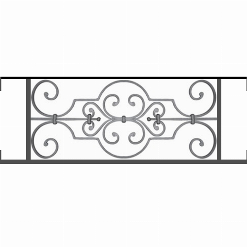 Appui de fenêtre type AF004 à visser dans votre tableau de fenêtre. Longueur finie de 890mm et Hauteur finie de 314mm. Convient pour les tableaux de fenêtre de 890mm. Main courante laminée de 890mm de long en fer forgé sur le dessus. Motif au centre de 670mm de long par 290mm de haut. Le reste de la structure est en tube acier carré de 16mm de section.