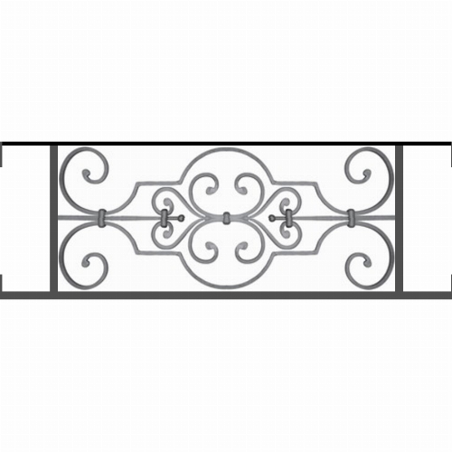Appui de fenêtre type AF004 à visser dans votre tableau de fenêtre. Longueur finie de 900mm et Hauteur finie de 314mm. Convient pour les tableaux de fenêtre de 900mm. Main courante laminée de 900mm de long en fer forgé sur le dessus. Motif au centre de 670mm de long par 290mm de haut. Le reste de la structure est en tube acier carré de 16mm de section.