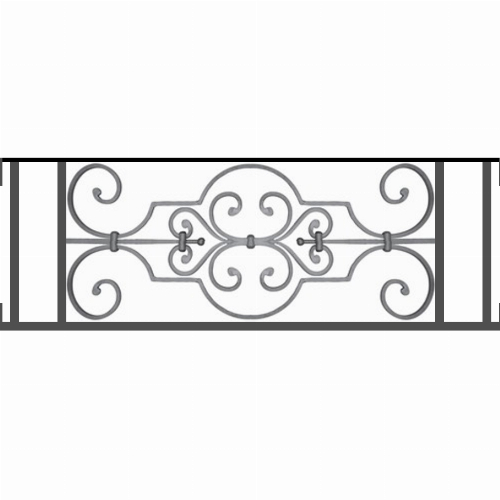 Appui de fenêtre type AF004 à visser dans votre tableau de fenêtre. Longueur finie de 910mm et Hauteur finie de 314mm. Convient pour les tableaux de fenêtre de 910mm. Main courante laminée de 910mm de long en fer forgé sur le dessus. Motif au centre de 670mm de long par 290mm de haut. Le reste de la structure est en tube acier carré de 16mm de section.