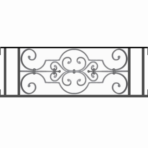 Appui de fenêtre type AF004 à visser dans votre tableau de fenêtre. Longueur finie de 920mm et Hauteur finie de 314mm. Convient pour les tableaux de fenêtre de 920mm. Main courante laminée de 920mm de long en fer forgé sur le dessus. Motif au centre de 670mm de long par 290mm de haut. Le reste de la structure est en tube acier carré de 16mm de section.