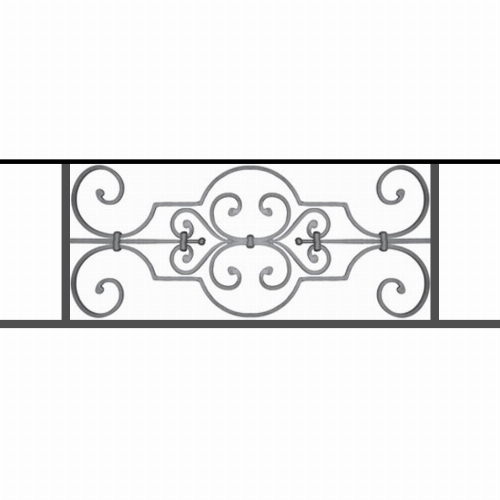 Appui de fenêtre type AF004 à sceller dans votre tableau de fenêtre. Longueur finie de 930mm et Hauteur finie de 314mm. Convient pour les tableaux de fenêtre de 830mm. 50mm de scellement sont prévue de chaque côté. Main courante laminée de 830mm de long en fer forgé sur le dessus. Motif au centre de 670mm de long par 290mm de haut. Le reste de la structure est en tube acier carré de 16mm de section.