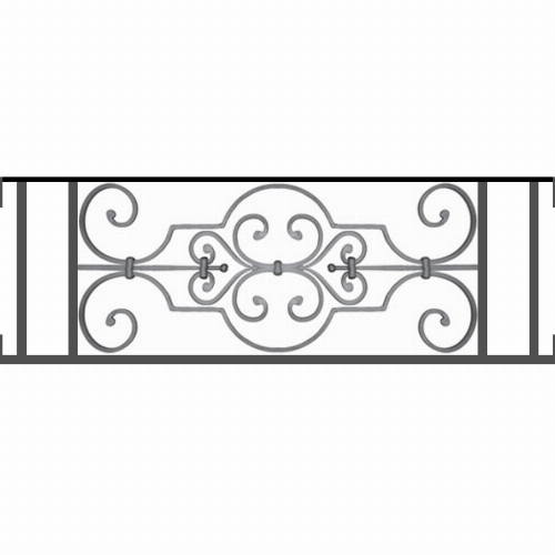 Appui de fenêtre type AF004 à visser dans votre tableau de fenêtre. Longueur finie de 930mm et Hauteur finie de 314mm. Convient pour les tableaux de fenêtre de 930mm. Main courante laminée de 930mm de long en fer forgé sur le dessus. Motif au centre de 670mm de long par 290mm de haut. Le reste de la structure est en tube acier carré de 16mm de section.
