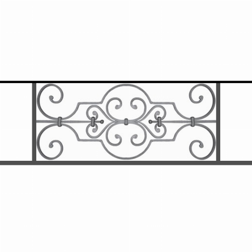 Appui de fenêtre type AF004 à sceller dans votre tableau de fenêtre. Longueur finie de 940mm et Hauteur finie de 314mm. Convient pour les tableaux de fenêtre de 840mm. 50mm de scellement sont prévue de chaque côté. Main courante laminée de 840mm de long en fer forgé sur le dessus. Motif au centre de 670mm de long par 290mm de haut. Le reste de la structure est en tube acier carré de 16mm de section.
