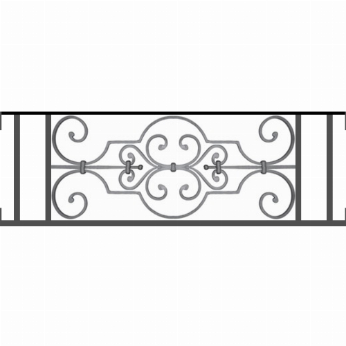 Appui de fenêtre type AF004 à visser dans votre tableau de fenêtre. Longueur finie de 950mm et Hauteur finie de 314mm. Convient pour les tableaux de fenêtre de 950mm. Main courante laminée de 950mm de long en fer forgé sur le dessus. Motif au centre de 670mm de long par 290mm de haut. Le reste de la structure est en tube acier carré de 16mm de section.