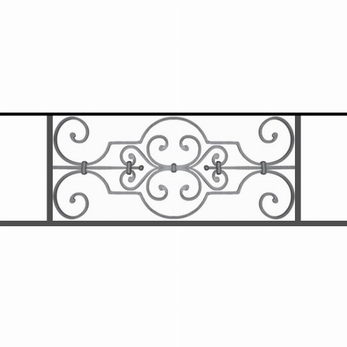 Appui de fenêtre type AF004 à sceller dans votre tableau de fenêtre. Longueur finie de 960mm et Hauteur finie de 314mm. Convient pour les tableaux de fenêtre de 860mm. 50mm de scellement sont prévue de chaque côté. Main courante laminée de 860mm de long en fer forgé sur le dessus. Motif au centre de 670mm de long par 290mm de haut. Le reste de la structure est en tube acier carré de 16mm de section.