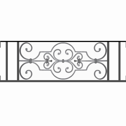 Appui de fenêtre type AF004 à visser dans votre tableau de fenêtre. Longueur finie de 960mm et Hauteur finie de 314mm. Convient pour les tableaux de fenêtre de 960mm. Main courante laminée de 960mm de long en fer forgé sur le dessus. Motif au centre de 670mm de long par 290mm de haut. Le reste de la structure est en tube acier carré de 16mm de section.