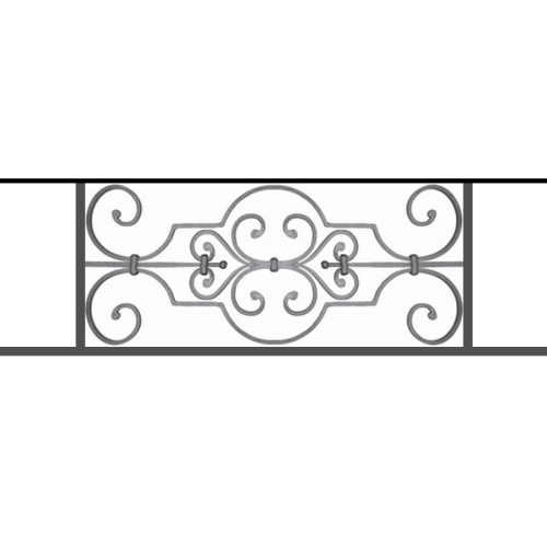 Appui de fenêtre type AF004 à sceller dans votre tableau de fenêtre. Longueur finie de 970mm et Hauteur finie de 314mm. Convient pour les tableaux de fenêtre de 870mm. 50mm de scellement sont prévue de chaque côté. Main courante laminée de 870mm de long en fer forgé sur le dessus. Motif au centre de 670mm de long par 290mm de haut. Le reste de la structure est en tube acier carré de 16mm de section.