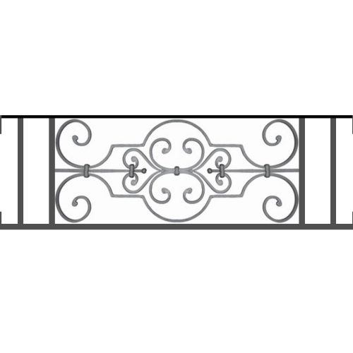 Appui de fenêtre type AF004 à visser dans votre tableau de fenêtre. Longueur finie de 970mm et Hauteur finie de 314mm. Convient pour les tableaux de fenêtre de 970mm. Main courante laminée de 970mm de long en fer forgé sur le dessus. Motif au centre de 670mm de long par 290mm de haut. Le reste de la structure est en tube acier carré de 16mm de section.