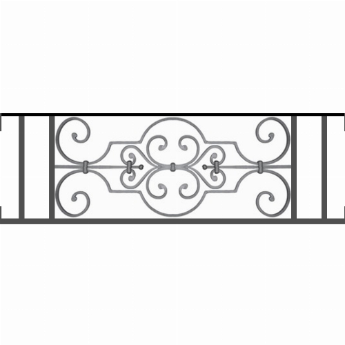 Appui de fenêtre type AF004 à visser dans votre tableau de fenêtre. Longueur finie de 980mm et Hauteur finie de 314mm. Convient pour les tableaux de fenêtre de 980mm. Main courante laminée de 980mm de long en fer forgé sur le dessus. Motif au centre de 670mm de long par 290mm de haut. Le reste de la structure est en tube acier carré de 16mm de section.