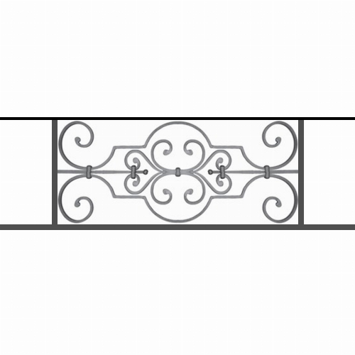 Appui de fenêtre type AF004 à sceller dans votre tableau de fenêtre. Longueur finie de 990mm et Hauteur finie de 314mm. Convient pour les tableaux de fenêtre de 890mm. 50mm de scellement sont prévue de chaque côté. Main courante laminée de 890mm de long en fer forgé sur le dessus. Motif au centre de 670mm de long par 290mm de haut. Le reste de la structure est en tube acier carré de 16mm de section.