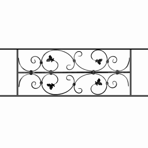 Appui de fenêtre type AF005 à sceller dans votre tableau de fenêtre. Longueur finie de 1010mm et Hauteur finie de 310mm. Convient pour les tableaux de fenêtre de 910mm. 50mm de scellement sont prévue de chaque côté. Main courante laminée de 910mm de long en fer forgé sur le dessus. Motif au centre de 760mm de long par 290mm de haut. Le reste de la structure est en acier carré plein de 12mm de section.