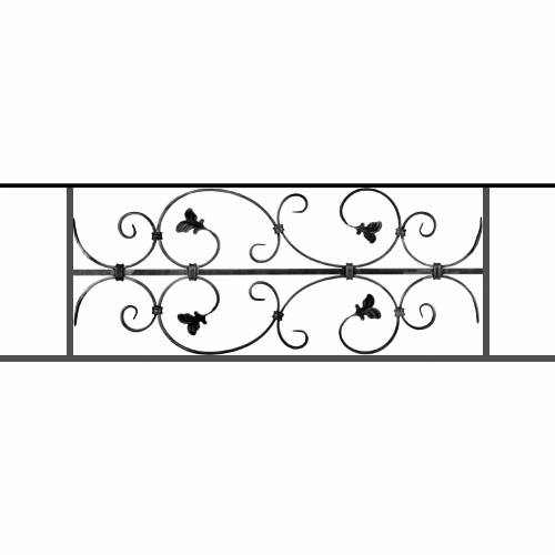 Appui de fenêtre type AF005 à sceller dans votre tableau de fenêtre. Longueur finie de 1030mm et Hauteur finie de 310mm. Convient pour les tableaux de fenêtre de 930mm. 50mm de scellement sont prévue de chaque côté. Main courante laminée de 930mm de long en fer forgé sur le dessus. Motif au centre de 760mm de long par 290mm de haut. Le reste de la structure est en acier carré plein de 12mm de section.