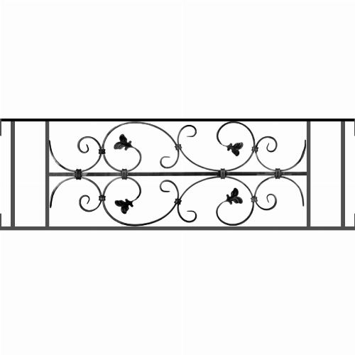 Appui de fenêtre type AF005 à visser dans votre tableau de fenêtre. Longueur finie de 1050mm et Hauteur finie de 310mm. Convient pour les tableaux de fenêtre de 1050mm. Main courante laminée de 1050mm de long en fer forgé sur le dessus. Motif au centre de 760mm de long par 290mm de haut. Le reste de la structure est en acier carré plein de 12mm de section.
