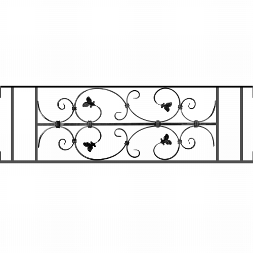 Appui de fenêtre type AF005 à visser dans votre tableau de fenêtre. Longueur finie de 1080mm et Hauteur finie de 310mm. Convient pour les tableaux de fenêtre de 1080mm. Main courante laminée de 1080mm de long en fer forgé sur le dessus. Motif au centre de 760mm de long par 290mm de haut. Le reste de la structure est en acier carré plein de 12mm de section.