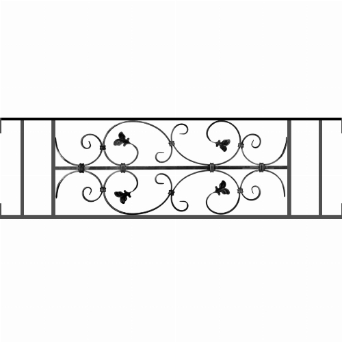 Appui de fenêtre type AF005 à visser dans votre tableau de fenêtre. Longueur finie de 1120mm et Hauteur finie de 310mm. Convient pour les tableaux de fenêtre de 1120mm. Main courante laminée de 1120mm de long en fer forgé sur le dessus. Motif au centre de 760mm de long par 290mm de haut. Le reste de la structure est en acier carré plein de 12mm de section.
