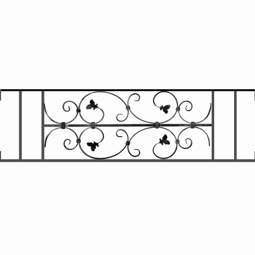 Appui de fenêtre type AF005 à visser dans votre tableau de fenêtre. Longueur finie de 1160mm et Hauteur finie de 310mm. Convient pour les tableaux de fenêtre de 1160mm. Main courante laminée de 1160mm de long en fer forgé sur le dessus. Motif au centre de 760mm de long par 290mm de haut. Le reste de la structure est en acier carré plein de 12mm de section.