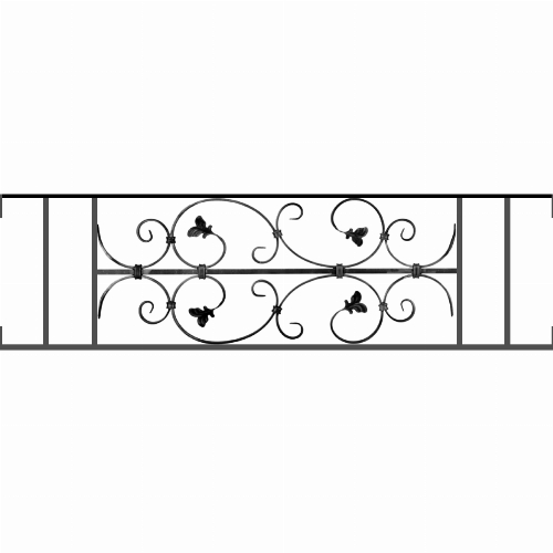 Appui de fenêtre type AF005 à visser dans votre tableau de fenêtre. Longueur finie de 1170mm et Hauteur finie de 310mm. Convient pour les tableaux de fenêtre de 1170mm. Main courante laminée de 1170mm de long en fer forgé sur le dessus. Motif au centre de 760mm de long par 290mm de haut. Le reste de la structure est en acier carré plein de 12mm de section.