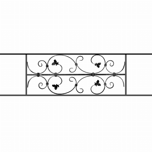 Appui de fenêtre type AF005 à sceller dans votre tableau de fenêtre. Longueur finie de 1180mm et Hauteur finie de 310mm. Convient pour les tableaux de fenêtre de 1080mm. 50mm de scellement sont prévue de chaque côté. Main courante laminée de 1080mm de long en fer forgé sur le dessus. Motif au centre de 760mm de long par 290mm de haut. Le reste de la structure est en acier carré plein de 12mm de section.