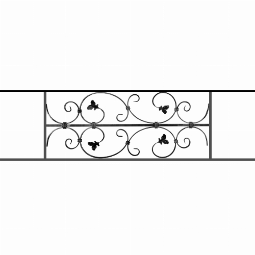 Appui de fenêtre type AF005 à sceller dans votre tableau de fenêtre. Longueur finie de 1190mm et Hauteur finie de 310mm. Convient pour les tableaux de fenêtre de 1090mm. 50mm de scellement sont prévue de chaque côté. Main courante laminée de 1090mm de long en fer forgé sur le dessus. Motif au centre de 760mm de long par 290mm de haut. Le reste de la structure est en acier carré plein de 12mm de section.