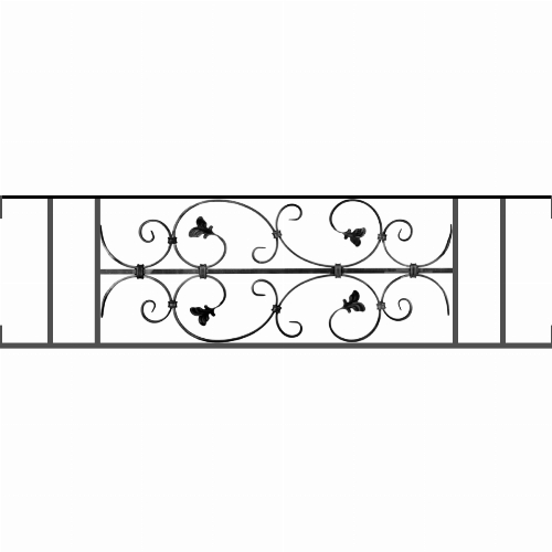 Appui de fenêtre type AF005 à visser dans votre tableau de fenêtre. Longueur finie de 1190mm et Hauteur finie de 310mm. Convient pour les tableaux de fenêtre de 1190mm. Main courante laminée de 1190mm de long en fer forgé sur le dessus. Motif au centre de 760mm de long par 290mm de haut. Le reste de la structure est en acier carré plein de 12mm de section.