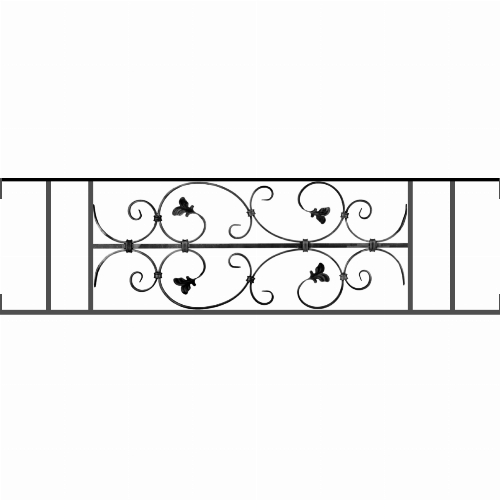 Appui de fenêtre type AF005 à visser dans votre tableau de fenêtre. Longueur finie de 1210mm et Hauteur finie de 310mm. Convient pour les tableaux de fenêtre de 1210mm. Main courante laminée de 1210mm de long en fer forgé sur le dessus. Motif au centre de 760mm de long par 290mm de haut. Le reste de la structure est en acier carré plein de 12mm de section.
