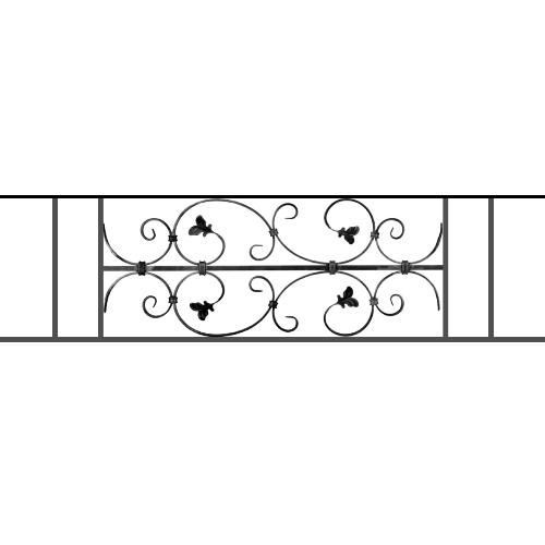 Appui de fenêtre type AF005 à sceller dans votre tableau de fenêtre. Longueur finie de 1220mm et Hauteur finie de 310mm. Convient pour les tableaux de fenêtre de 1120mm. 50mm de scellement sont prévue de chaque côté. Main courante laminée de 1120mm de long en fer forgé sur le dessus. Motif au centre de 760mm de long par 290mm de haut. Le reste de la structure est en acier carré plein de 12mm de section.