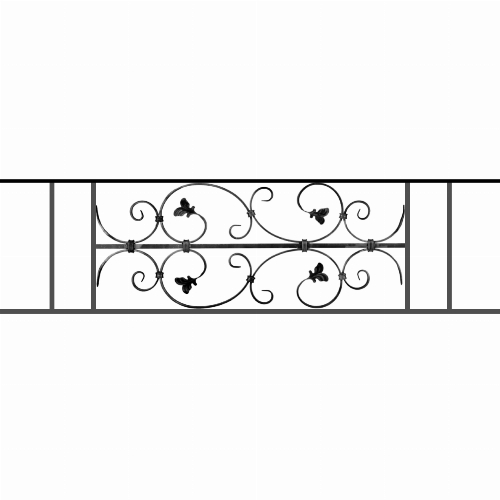 Appui de fenêtre type AF005 à sceller dans votre tableau de fenêtre. Longueur finie de 1230mm et Hauteur finie de 310mm. Convient pour les tableaux de fenêtre de 1130mm. 50mm de scellement sont prévue de chaque côté. Main courante laminée de 1130mm de long en fer forgé sur le dessus. Motif au centre de 760mm de long par 290mm de haut. Le reste de la structure est en acier carré plein de 12mm de section.
