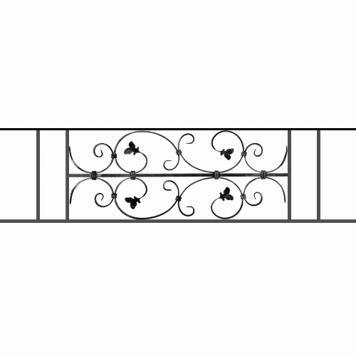 Appui de fenêtre type AF005 à sceller dans votre tableau de fenêtre. Longueur finie de 1240mm et Hauteur finie de 310mm. Convient pour les tableaux de fenêtre de 1140mm. 50mm de scellement sont prévue de chaque côté. Main courante laminée de 1140mm de long en fer forgé sur le dessus. Motif au centre de 760mm de long par 290mm de haut. Le reste de la structure est en acier carré plein de 12mm de section.