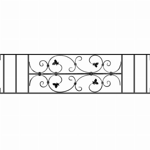 Appui de fenêtre type AF005 à visser dans votre tableau de fenêtre. Longueur finie de 1240mm et Hauteur finie de 310mm. Convient pour les tableaux de fenêtre de 1240mm. Main courante laminée de 1240mm de long en fer forgé sur le dessus. Motif au centre de 760mm de long par 290mm de haut. Le reste de la structure est en acier carré plein de 12mm de section.