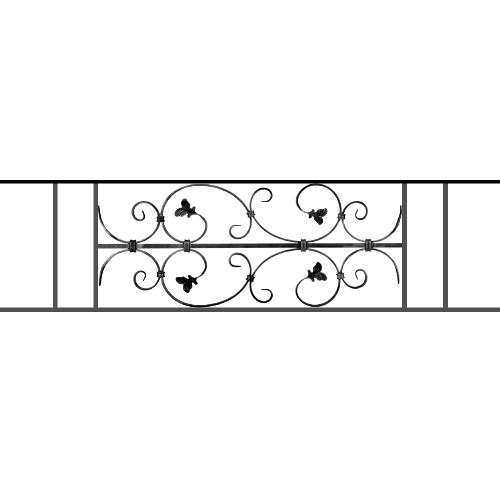 Appui de fenêtre type AF005 à sceller dans votre tableau de fenêtre. Longueur finie de 1250mm et Hauteur finie de 310mm. Convient pour les tableaux de fenêtre de 1150mm. 50mm de scellement sont prévue de chaque côté. Main courante laminée de 1150mm de long en fer forgé sur le dessus. Motif au centre de 760mm de long par 290mm de haut. Le reste de la structure est en acier carré plein de 12mm de section.