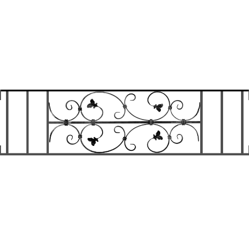 Appui de fenêtre type AF005 à visser dans votre tableau de fenêtre. Longueur finie de 1250mm et Hauteur finie de 310mm. Convient pour les tableaux de fenêtre de 1250mm. Main courante laminée de 1250mm de long en fer forgé sur le dessus. Motif au centre de 760mm de long par 290mm de haut. Le reste de la structure est en acier carré plein de 12mm de section.