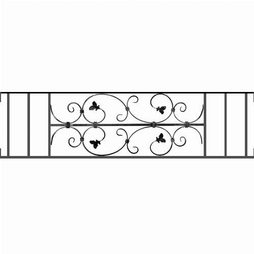 Appui de fenêtre type AF005 à visser dans votre tableau de fenêtre. Longueur finie de 1260mm et Hauteur finie de 310mm. Convient pour les tableaux de fenêtre de 1260mm. Main courante laminée de 1260mm de long en fer forgé sur le dessus. Motif au centre de 760mm de long par 290mm de haut. Le reste de la structure est en acier carré plein de 12mm de section.
