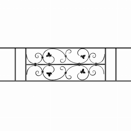 Appui de fenêtre type AF005 à sceller dans votre tableau de fenêtre. Longueur finie de 1270mm et Hauteur finie de 310mm. Convient pour les tableaux de fenêtre de 1170mm. 50mm de scellement sont prévue de chaque côté. Main courante laminée de 1170mm de long en fer forgé sur le dessus. Motif au centre de 760mm de long par 290mm de haut. Le reste de la structure est en acier carré plein de 12mm de section.