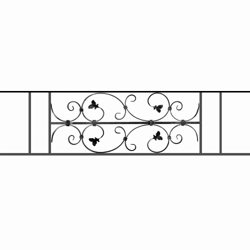 Appui de fenêtre type AF005 à sceller dans votre tableau de fenêtre. Longueur finie de 1280mm et Hauteur finie de 310mm. Convient pour les tableaux de fenêtre de 1180mm. 50mm de scellement sont prévue de chaque côté. Main courante laminée de 1180mm de long en fer forgé sur le dessus. Motif au centre de 760mm de long par 290mm de haut. Le reste de la structure est en acier carré plein de 12mm de section.