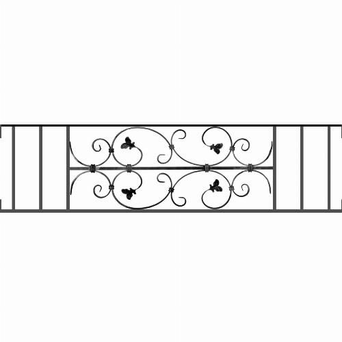 Appui de fenêtre type AF005 à visser dans votre tableau de fenêtre. Longueur finie de 1280mm et Hauteur finie de 310mm. Convient pour les tableaux de fenêtre de 1280mm. Main courante laminée de 1280mm de long en fer forgé sur le dessus. Motif au centre de 760mm de long par 290mm de haut. Le reste de la structure est en acier carré plein de 12mm de section.