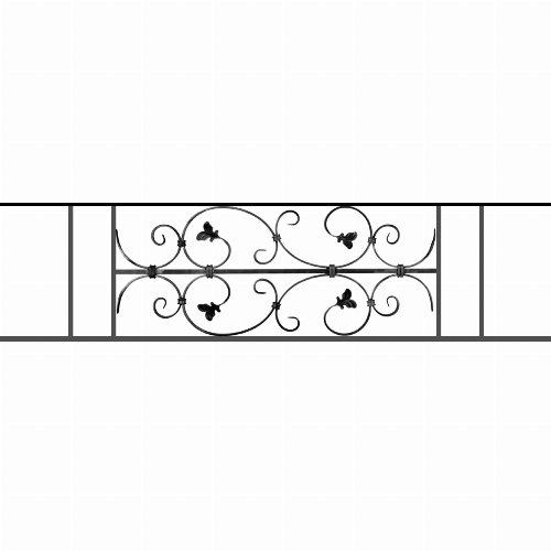 Appui de fenêtre type AF005 à sceller dans votre tableau de fenêtre. Longueur finie de 1310mm et Hauteur finie de 310mm. Convient pour les tableaux de fenêtre de 1210mm. 50mm de scellement sont prévue de chaque côté. Main courante laminée de 1210mm de long en fer forgé sur le dessus. Motif au centre de 760mm de long par 290mm de haut. Le reste de la structure est en acier carré plein de 12mm de section.