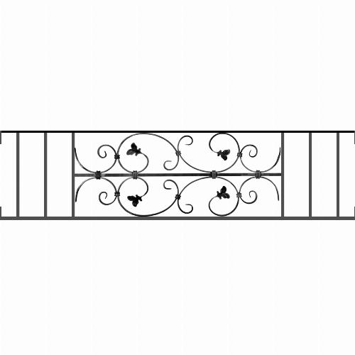 Appui de fenêtre type AF005 à visser dans votre tableau de fenêtre. Longueur finie de 1310mm et Hauteur finie de 310mm. Convient pour les tableaux de fenêtre de 1310mm. Main courante laminée de 1310mm de long en fer forgé sur le dessus. Motif au centre de 760mm de long par 290mm de haut. Le reste de la structure est en acier carré plein de 12mm de section.